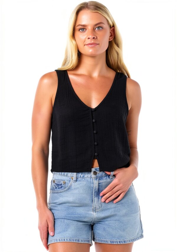 Camicia Donna Rip Curl Cotone Garza Nero Bianco-0